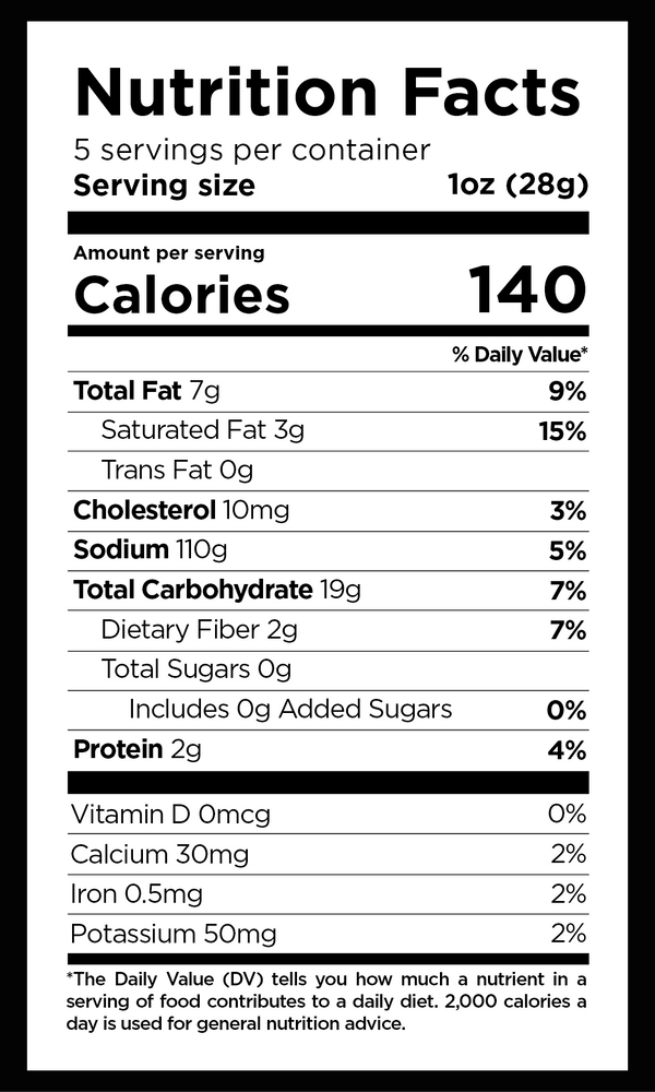 Nutrition facts for Xaca Tallow Chips Baja Gold Sea Salt (sample)